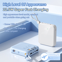 Kit de batterie externe compact 22.5W à charge super rapide avec câble micro USB intégré Affichage intelligent 10000mAh double sorties type-c/USB