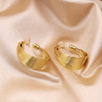 Boucles d'oreilles créoles ouvertes superposées multi-fils délicates en laiton plaqué or, bijoux esthétiques et tendance pour femmes, idéales pour les fêtes, le quotidien ou comme cadeau