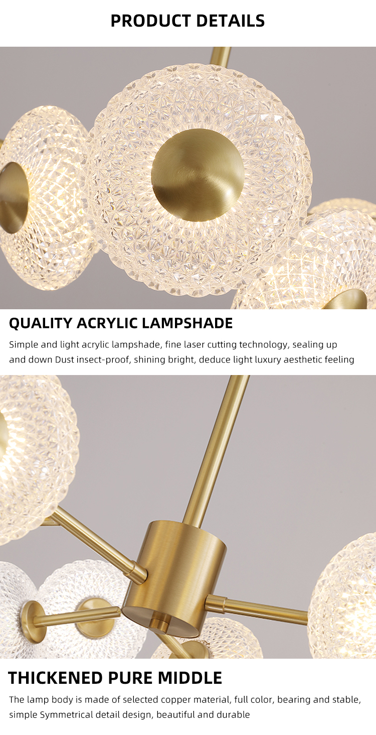 Nordic Golden Color Acrylic Decorative Modern Led Chandelier Pendant Lamp For Indoor Lighting