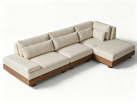 Canapé d'angle FERLY à profil bas en lin texturé avec coussins en duvet, confortable pour le salon