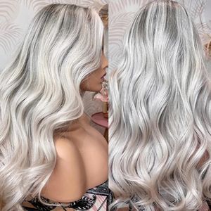 Parrucca Frontale in Pizzo HD con Capelli Vergini Remy Ondulati, Colore Grigio Argento, Cuticola Allineata, Attaccatura Pre-Pizzicata, Senza Colla - Product Image 2