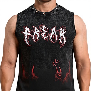 Débardeur sans manches pour homme, imprimé flamme noire et rouge, col rond, style streetwear, coton respirant, décontracté et élégant, idéal pour l'extérieur - Product Image 5