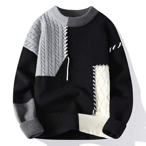 Suéter Casual de Moda Coreana para Hombre, con Cuello Alto y Diseño de Parches, Ropa Masculina - Product Image 3