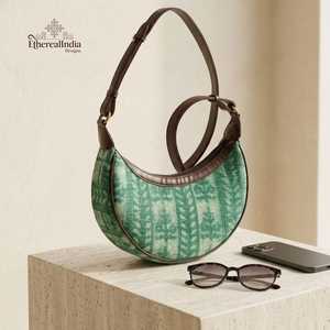 <b>Green</b> Crescent Bag Wholesale Half Moon Shoulder Bag Boho Hobo Bag Handmade Cotton Sling <b>Purse</b> Export India - Product Image 5