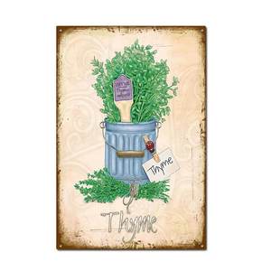 Décoration murale en fer forgé style vintage, motif thym frais dans un seau bleu, pour la maison, la <span class=keywords><strong>cuisine</strong></span>, le jardin, le balcon, décoration botanique - Product Image 1