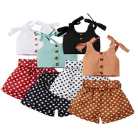 Conjunto de ropa para bebé de 1 a 5 años, Top corto con tirantes de Color sólido, pantalones cortos de lunares y corazón, 2 uds.