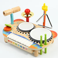 Jouet musical multifonctionnel en bois pour enfants avec clavier de piano, tambours et percussions, table sensorielle éducative Montessori pour la petite enfance
