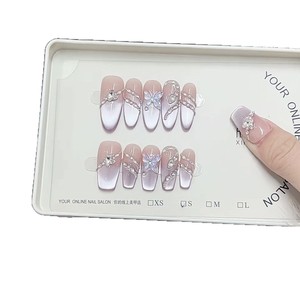 <span class=keywords><strong>Uñas</strong></span> de Lujo de Alta Calidad <span class=keywords><strong>con</strong></span> Pedrería, Diseño de Ojo de Gato, Flor Francesa, <span class=keywords><strong>Acrílicas</strong></span>, Postizas, Artificiales, a Presión - Product Image 4