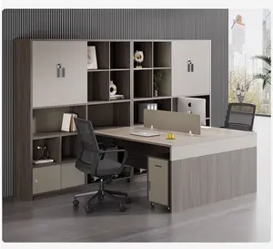 Meja modern dua/empat orang supervisor meja staf dengan kabinet tinggi akuntan dan ruang keuangan furnitur mewah ringan