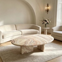 Table basse de luxe en pierre rose Picasso, style italien minimaliste, table centrale en marbre irrégulier pour salon et maison