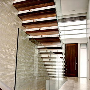 <span class=keywords><strong>Escalier</strong></span> <span class=keywords><strong>flottant</strong></span> en bois en forme de L à prix avantageux avec garde-corps en bois et garde-corps en verre - Product Image 6