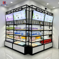 Étagère murale d'angle pour cosmétiques, cadre métallique, vitrine de présentation pour produits de soin de la peau avec écran numérique éclairé pour magasin de beauté
