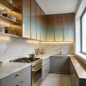 Projet hôtelier américain, ensemble de meubles de cuisine en bois, design moderne modulaire personnalisé, écologique, ignifuge, peinture blanche, 2 ans - Product Image 1