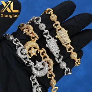 Factory Custom Fine Jewelry Hip Hop 10mm Moon Star 925 Sterling Silver Bracelet Moissanite Luxury Women <b>Men</b> Chain Link Bracelets - Product Image 5
