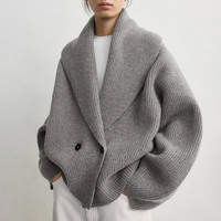 Jancoco Maßgeschneiderter Meliert-Grauer Schalkragen-Cardigan für Damen, Kurzer Knopf-Strickpullover für Herbst und Winter