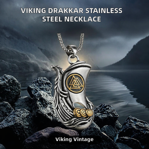 Collar Vikingo Nórdico <span class=keywords><strong>Drakkar</strong></span> para Hombre, Acero Inoxidable, Colgante de Barco Dragón Nórdico, Diseño Valknut, Chapado en Oro, DMP 190 - Product Image 5