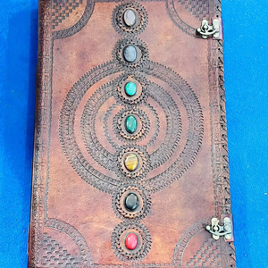 Carnet personnalisé géant 22x14 pouces A4, reliure thermique, couverture rigide, imitation cuir, 7 chakras, pierres, papier artisanal en coton, cadeau - Product Image 1