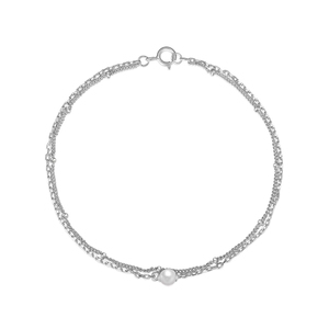 CANNER Simple Ins S925 Pulsera de Plata de Ley para Uso Diario, Cadena Doble Bizantina Rollo, Cadena Básica Doble, Pulsera de Perlas para Mujer - Product Image 1