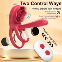 Vibrateur puissant pour pénis, anneau de pénis à télécommande, rose rouge, silicone+ABS, éjaculation retardée, jouets sexuels pour adultes, hommes 18+