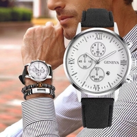 Ensemble de 3 montres pour hommes, bracelet en cuir PU de luxe, montre à quartz avec bracelet en acier titane et perles de Bouddha en œil de tigre (sans boîte)