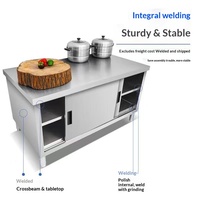 Table de cuisine commerciale en acier inoxydable 304 avec portes coulissantes, design durable à évier unique, haute capacité de charge, taille personnalisable
