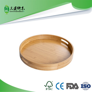 Bamboo round <b>tray</b> with handles, suitable for home use, including desserts, fruits, and <b>tea</b>. Source manufacturer. - Product Image 5
