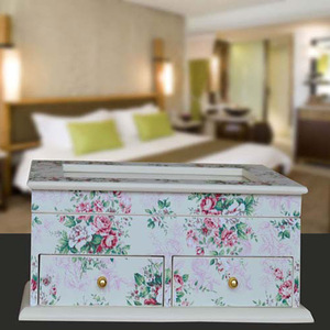 Wooden Jewelry <b>Box</b> With <b>Mirror</b> And Drawers For Women 30x20x15cm Rectangle Storage Organizer With Floral Design - Product Image 4