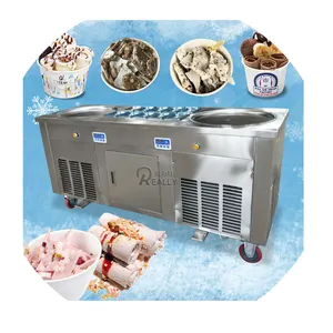 Double Pans Fried Ice Cream Roll Machine Electric Freezing Pan Fried Yoghurt Fry Ice Cream Machine