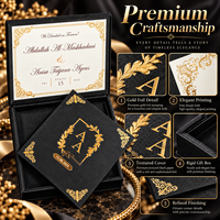 Set Undangan Pernikahan Mewah Hitam Emas Foil Kartu Undangan Pernikahan dengan Amplop Kotak Hadiah Kaku