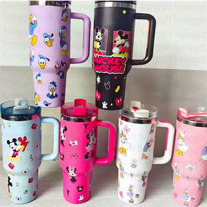 Gobelet isotherme pour enfants avec poignée et couvercle, en acier inoxydable, avec logo personnalisé, imprimé de personnages de dessins animés mignons et d'animaux - Product Image 3