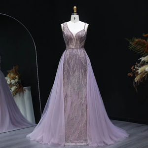 Jancember LSZ052 Robes de soirée de luxe à perles rose poussiéreux avec surjupe - Product Image 1