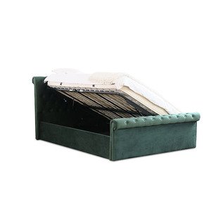 Contemporary Modern Queen-Size Chesterfield Bed Solid Wood Upholstered Velvet <b>Bedside</b> Ottoman Up-Holstered Bedrooms Furniture - Product Image 3