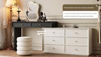 Bureau de toilette en forme de L avec commode à 6 tiroirs, meuble de rangement moderne pour maquillage de chevet