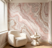 Papier peint texturé en marbre onyx rose, murale murale en agate rose doux pour salon, chambre à coucher, décoration de maison de luxe
