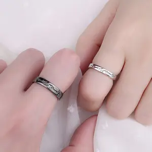 Niche couple ring pair ring black and white opening pair of male and female Korean version of student simple rings