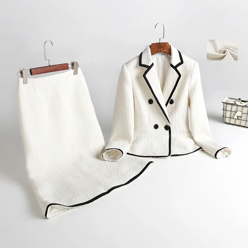 JBeiL Factory Custom Wholesale White Woollen Suede Suit For Women Two Piece Winter Business Suit
