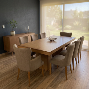 Ensemble de table à manger en bois minimaliste moderne avec chaises rembourrées pour appartement et hôtel, mobilier de salle à manger de luxe - Product Image 3