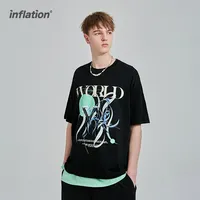 INF 도매 캐주얼 티셔츠 2021 여름 새로운 인쇄 티셔츠 남자 블랙 힙합 티셔츠 Streetwear