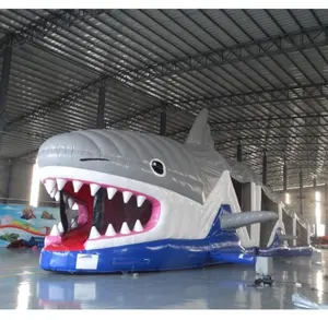 Commercial outdoor challenge game 53ft shark Inflatable obstacle course for sale