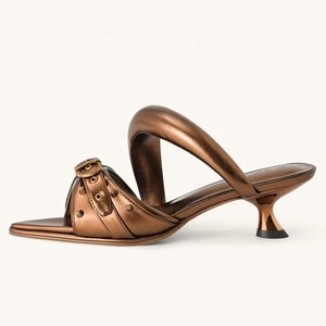 Metal Rivets Women's Puffy Belt Buckles Sandals Low Heels Stiletto Dress <b>Mules</b> Party Pointy Toe on <b>Slippers</b> Shoes - Product Image 1