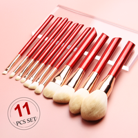 Hechunzi 2023 gros pinceaux de maquillage en laine rouge de qualité supérieure 11 pièces ensemble outil de beauté du visage manche en bois