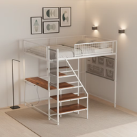 Lit superposé moderne et réglable pour enfants, avec bureau d'étude, escalier, cadre métallique, garde-corps et gain de place