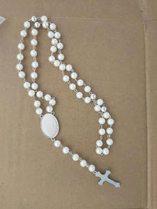 G2040 Rosaries collana <span class=keywords><strong>rosario</strong></span> in bianco a sublimazione con ciondolo croce cattolica religiosa con inserto ovale - Product Image 3