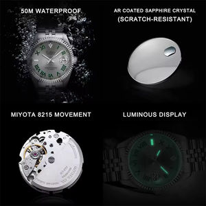 Reloj Mecánico Automático para Hombre <span class=keywords><strong>CADISEN</strong></span> 8211 de 38 mm, Cristal de Zafiro AR, Resistente al Agua, Acero Inoxidable, MIYOTA 8215, Reloj Hombre - Product Image 3