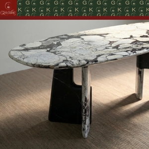 Mesa de Mármol Ovalada Calacatta Viola para Hotel o Villa de Lujo GOLDKING, con Vetas Blancas, Púrpuras y Grises, Patas a Juego, Directo de Fábrica - Product Image 3