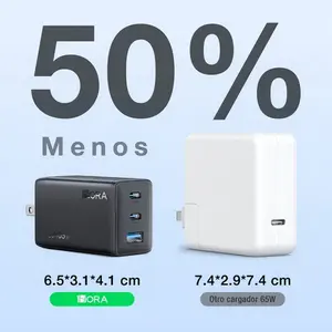 Caricatore da Muro Portatile PD 65W (GAR322) a Ricarica Rapida con 3 Porte Type-C, Tempo di Ricarica 1 Ora, Ingresso 110V/220V, Protezione da Sovraccarico - Product Image 5