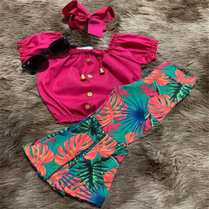 New Arrival Girls Clothes Set Summer Baby Girl Clothes off Shoulder Top+ Ruffle Flower Pants Kid Girls Clothing Set - Product Image 3