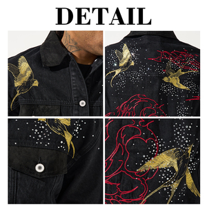 KingSen High Quality Men's Vintage Washed Denim <b>Jacket</b> Embroidery <b>Rhinestone</b> Button Up Casual Streetwear <b>Jacket</b> - Product Image 6