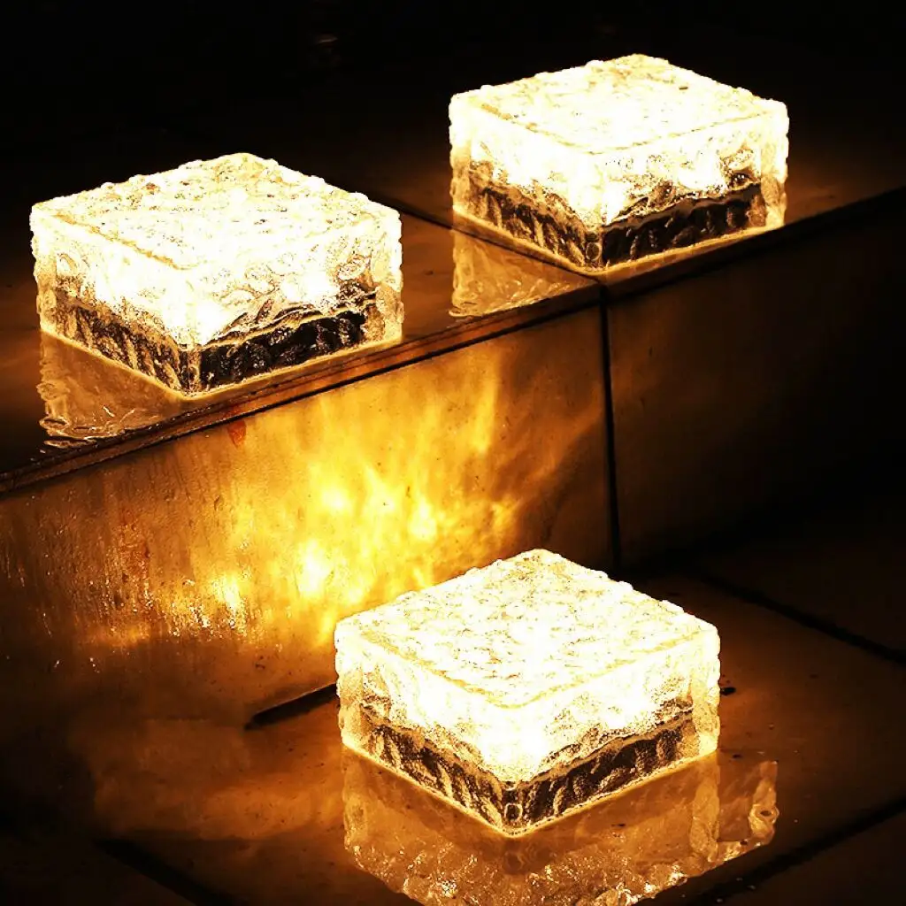 2023 Populaire Tuin Decoratie Kristal Solar Grond Led Glas Baksteen Lamp Ijsblokje Licht