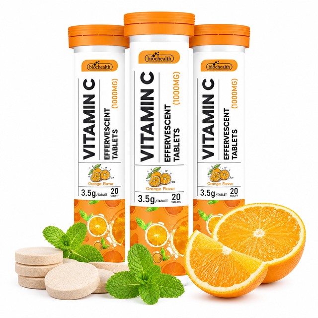 Private Label Vitamin C Effervescent Tablets 1000mg for Adults, Orange Flavor, 20 Tablets